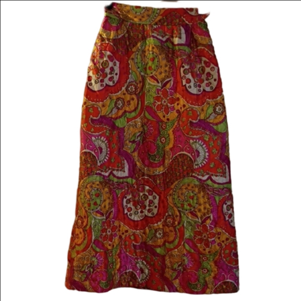 Vibrant Vintage Paisley Type Print Maxi Skirt. Size Xsish. This Is Flawed.